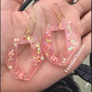 Pressed Pink Flower Resin Earrings